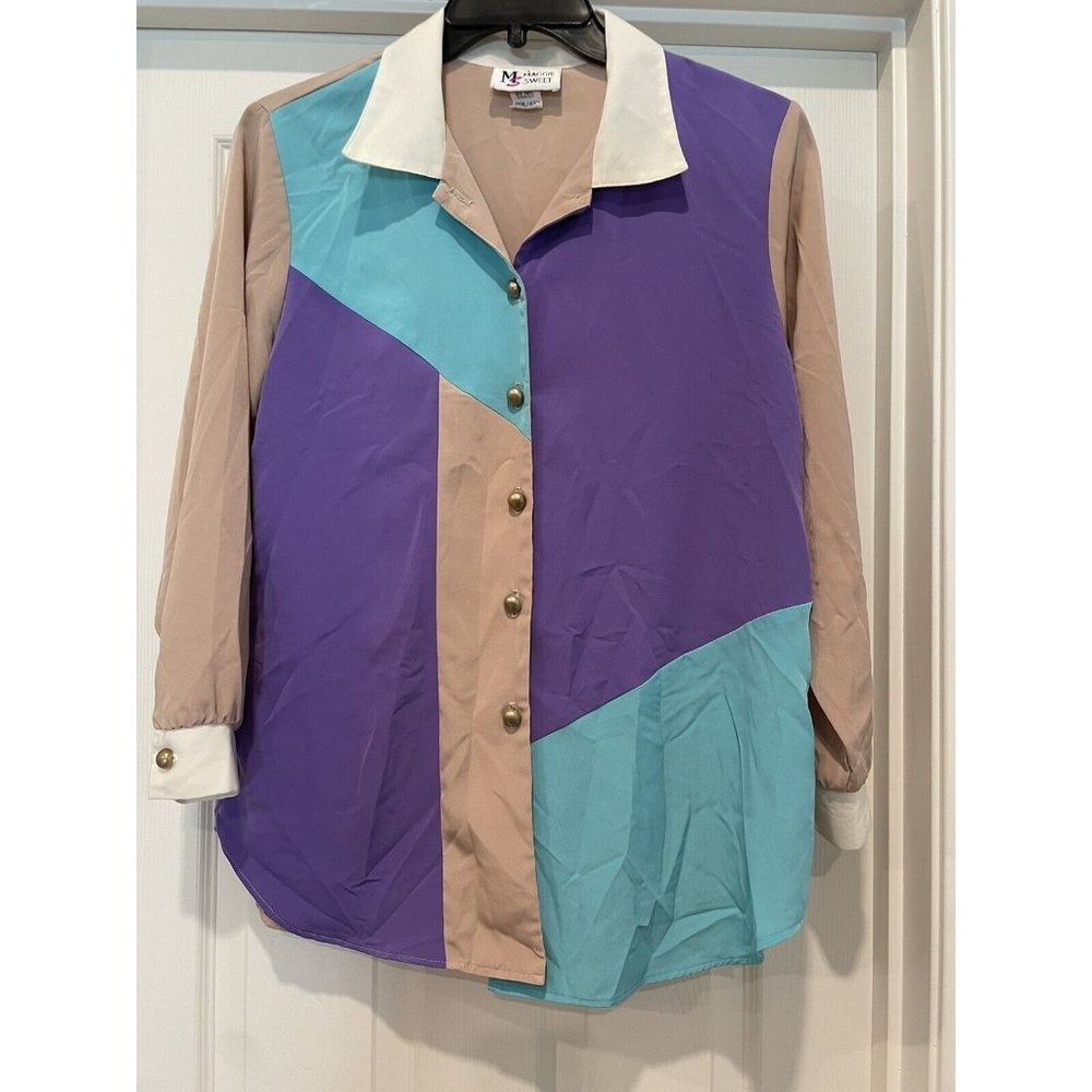 MAGGIE SWEET Spring Fantasy Long Sleeve Tunic Blouse Petite Medium